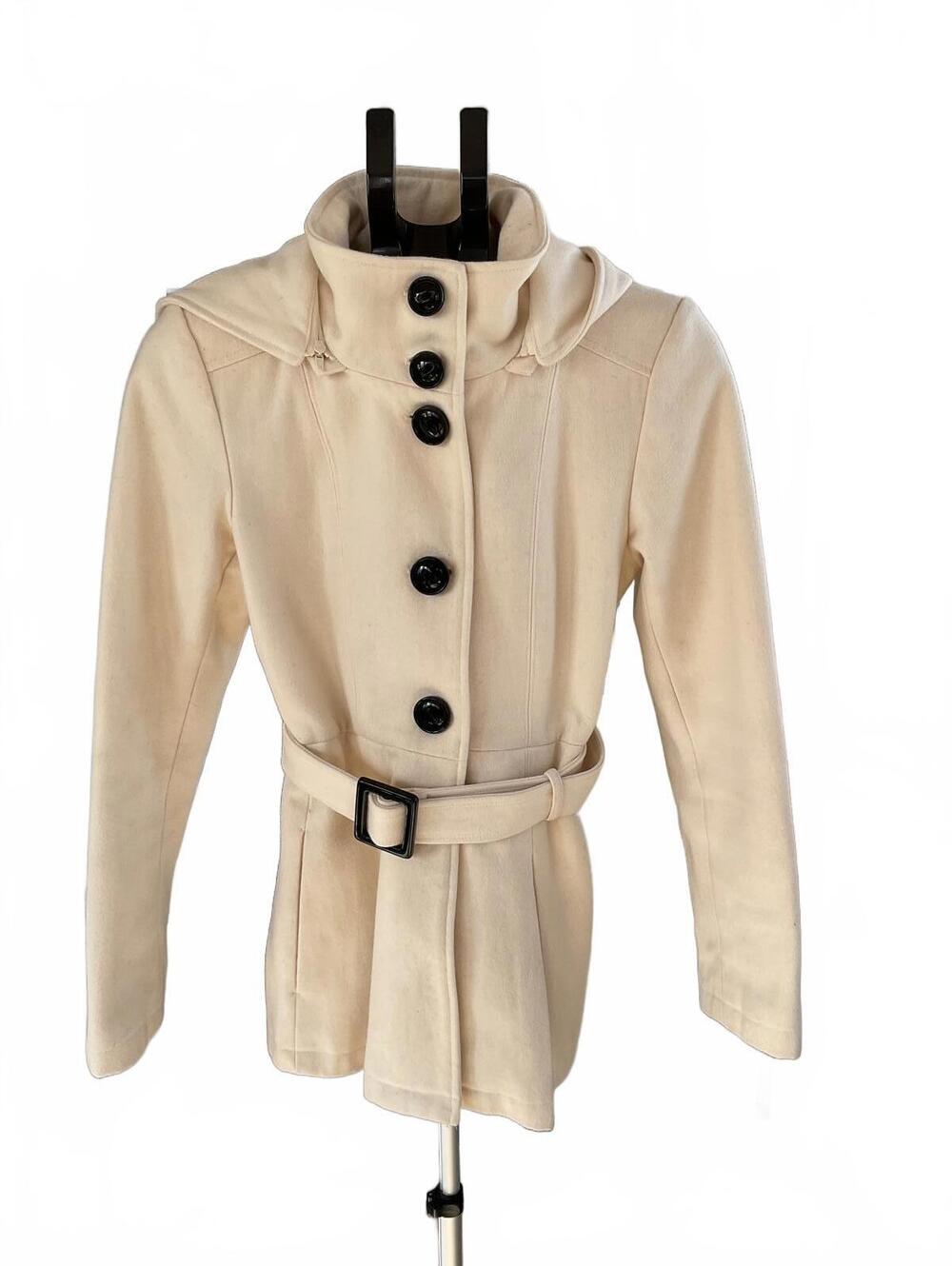 EC Collective Women's Cream Wool Blend Button-Up Coat with Belt